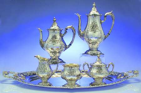 Sir Christopher (Strl, Hlwr, 4800-1, Hand Chased) 6 Piece Tea Set (SCP, STP, SCR, SSU, SWB, WTL)