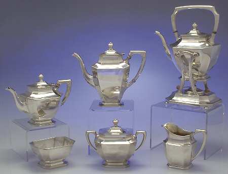 Somerset-Plain (Sterling, Hollowware) 6 Piece Tea Set (SCP, STP, SCR, SSU, SWB, SKES)