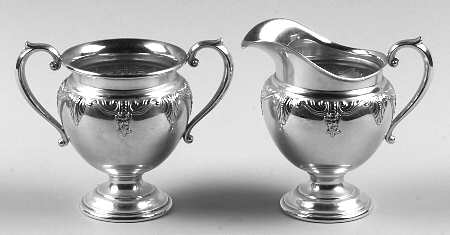 Stradivari (Sterling, Hollowware, Design on Top) Mini Sterling Creamer and Open Sugar