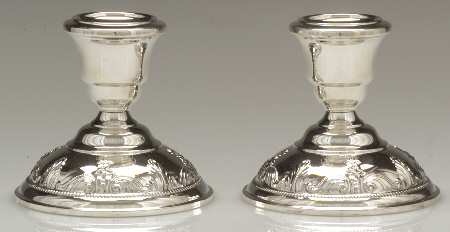 Stradivari (Sterling, Hollowware, Design on Top) Pair of Weighted Console Candleholders