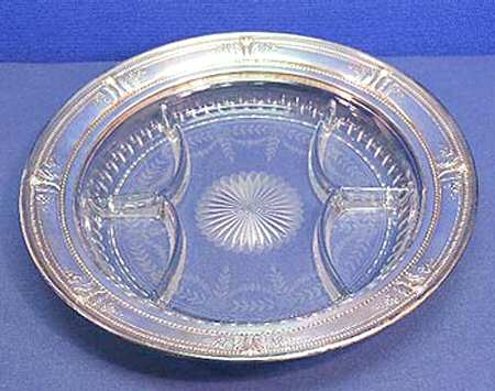Stradivari (Sterling, Hollowware, Design on Top) 5 Part Glass Relish with Sterling Rim