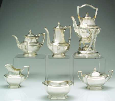 Washington (Sterling, Hollowware) 6 Piece Tea Set (SCP, STP, SCR, SSU, SWB, SKES)