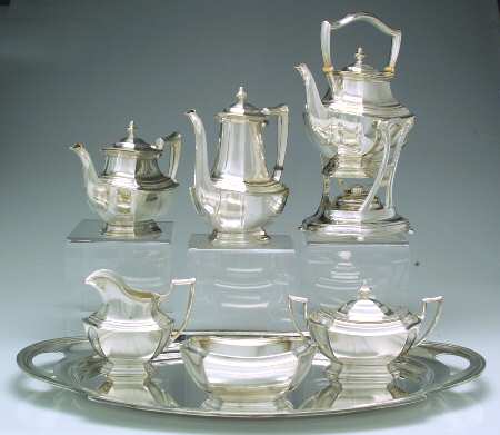 Washington (Sterling, Hollowware) 7 Piece Tea Set (SCP, STP, SCR, SSU, SWB, SKES & WTL)