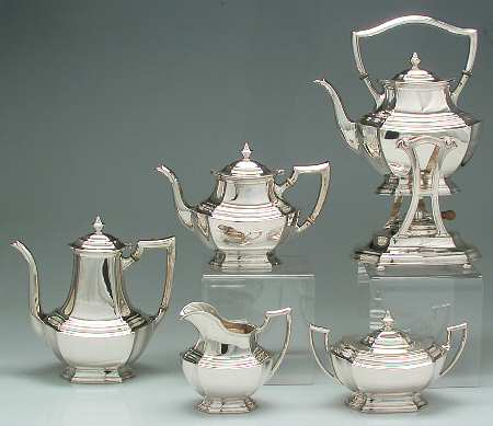Washington (Sterling, Hollowware) 5 Piece Tea Set (SCP, STP, SCR, SSU, SKES)