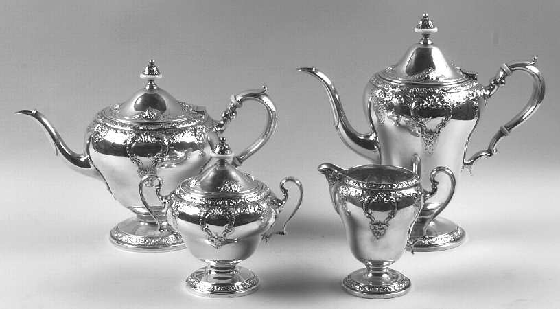 Meadow Rose (Sterling, Hollowware Only) 4 Piece Tea Set (SCP, STP, SCR, SSU)