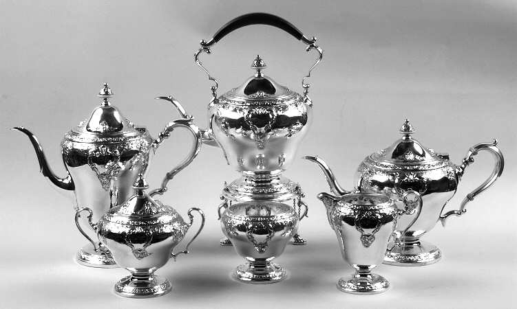 Meadow Rose (Sterling, Hollowware Only) 6 Piece Sterling Tea Set (Waste & Kettle)