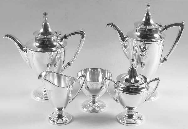 Iris (Silverplate, Hollowware) 5-Piece Plated Tea Set (with Waste)