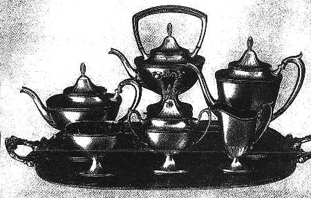 Laurel (Silverplate, Hollowware) 7-Piece Plated Tea Set (w/ Waste, Kttle & Try)