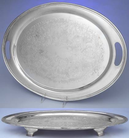 Old Guilford (Silverplate, Hollowware) Large Footed Waiter Tray by Wallace Silver