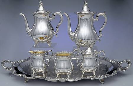 Royal Rose (Silverplate, Hollowware) 6-Piece Plated Tea Set (Waste & Footed Tray)