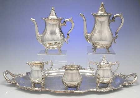 Royal Rose (Silverplate, Hollowware) 6-Piece Plated Tea Set (Waste & Tray)