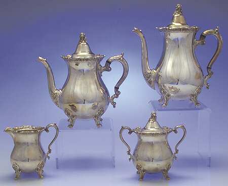 Royal Rose (Silverplate, Hollowware) (4 Piece) Silverplate Tea Set