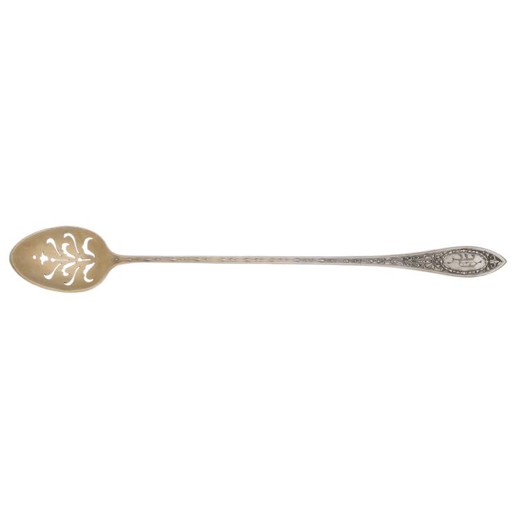 Adam (Sterling, 1907, Monograms) Pierced Bowl Long Handle Olive Spoon by Whiting Manf Co