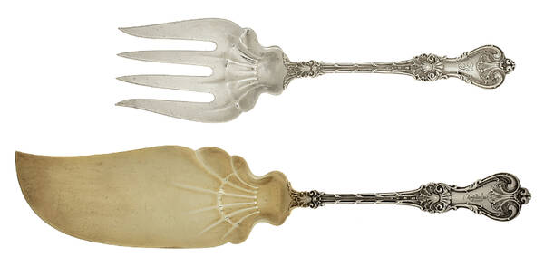 King Edward (Sterling, 1901, Monograms) 2 Piece Large Solid Fish Serving Set