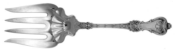 King Edward (Sterling, 1901, Monograms) Large Solid Fish Serving Fork