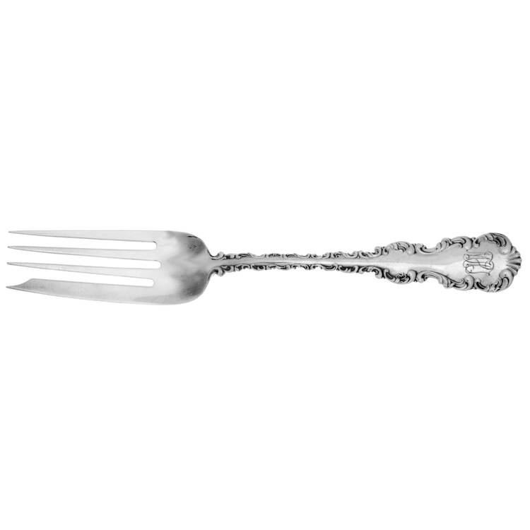 Louis XV (Sterling, 1891, Monograms) Large Solid Cold Meat Serving Fork
