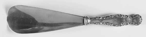 Louis XV (Sterling, 1891, Monograms) Large Hollow Handle Shoe Horn with Sterling Bowl