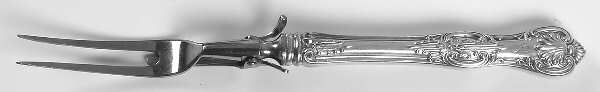 Kings (Sterling, 1903, Monograms) Large Stainless-Prong Roast Carving Fork
