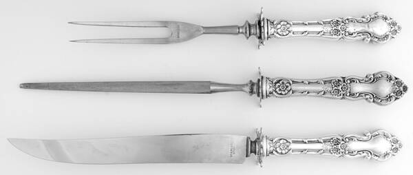 Meadow Rose (Sterling, 1907, No Monos) Large 3-Piece Roast Carving Set w/ Stainless Blade