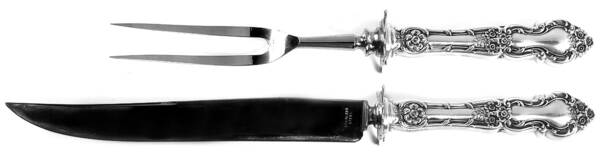 Meadow Rose (Sterling, 1907, No Monos) Large 2-Piece Roast Carving Set w/ Stainless Blade