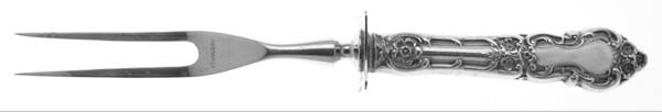 Meadow Rose (Sterling, 1907, No Monos) Small Steak Carving Fork with Stainless Prongs
