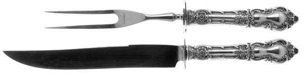 Meadow Rose (Sterling, 1907, No Monos) Small Steak 2-Piece Carving Set w/Stainless Blade