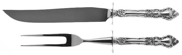 Meadow Rose (Sterling, 1907, No Monos) Small Stainless Blade 2-Piece Steak Carving Set