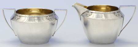 Carmel (Sterling, 1912, Hollowware) Mini Sterling Creamer and Open Sugar