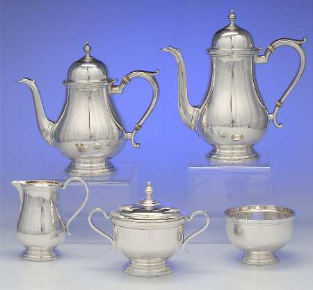 Exemplar (Sterling, S3, Hollowware) 5 Piece Tea Set (SCP, STP, SCR, SSU, SWB)