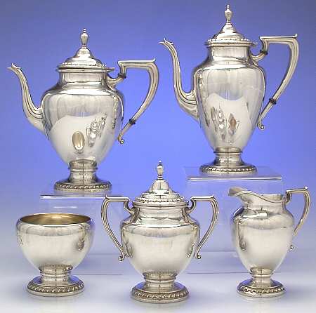 Halifax (Sterling, Hollowware) 5 Piece Tea Set (SCP, STP, SCR, SSU, SWB)