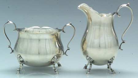 Grand Colonial (Sterling, 1942, Hollowware) Mini Sterling Creamer and Open Sugar