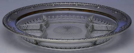 Normandie (Sterling, 1933, Hollowware) 5 Part Glass Relish with Sterling Rim