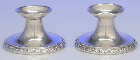 Normandie (Sterling, 1933, Hollowware) Pair of Weighted Console Candleholders