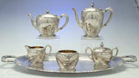 Normandie (Sterling, 1933, Hollowware) 6 Piece Tea Set (SCP, STP, SCR, SSU, SWB, WT21)
