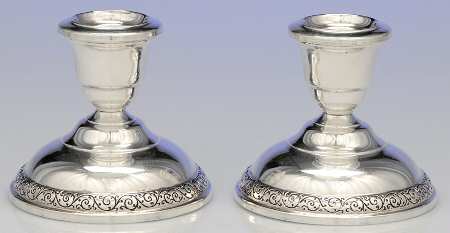 Spanish Lace (Sterling, 1964, Hollowware) Pair of Weighted Console Candleholders