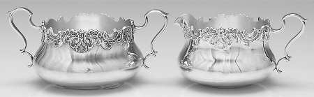 Pompadour (Sterling, 1895-1898, Hollowware) Mini Sterling Creamer and Open Sugar