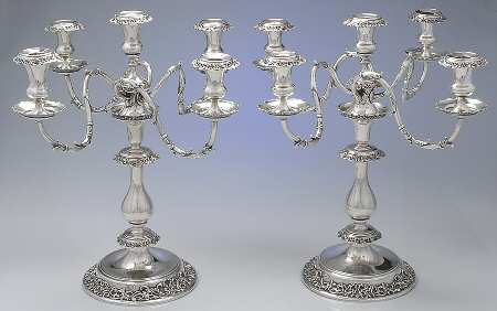 Pompadour (Sterling, 1895-1898, Hollowware) Pair of Large 5 Light Candelabras