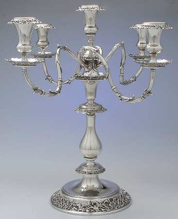 Pompadour (Sterling, 1895-1898, Hollowware) Large 5-Light Candelabra
