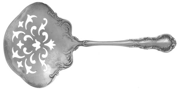 Irving (Sterling, 1900, R, W & S Stamp, Monograms)  Small Pierced Nut Serving Spoon