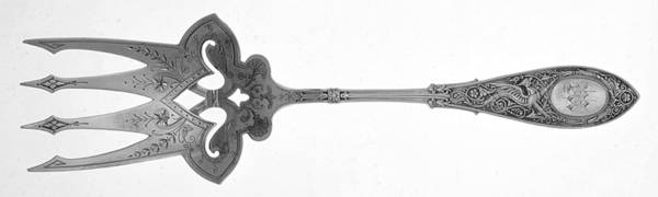 Arabesque (Sterling, 1875, Monograms) Salad Serving Fork, Bright Cut Solid Piece by Whiting Manf Co