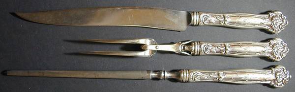 Carnation (Sterling, 1909) Large 3-Piece Roast Carving Set w/ Stainless Blade