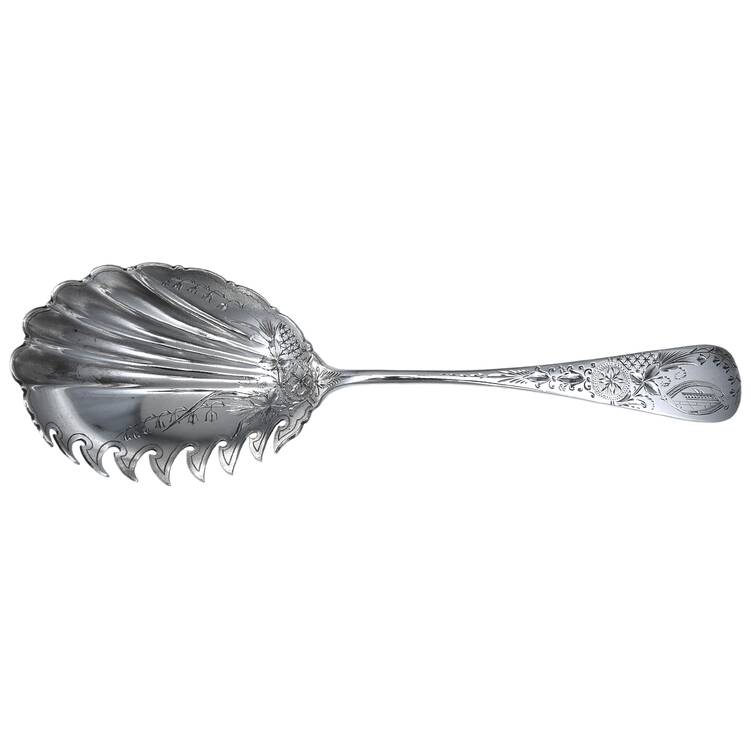 Antique Lily-Engraved (Sterling, 1882, Monograms) Macaroni Server Bright Cut
