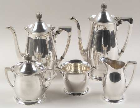 Antique (Sterling, Hollowware) 5 Piece Tea Set (SCP, STP, SCR, SSU, SWB)
