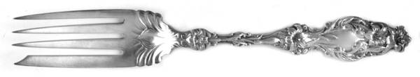 Lily (Sterling, 1902, Lion-Pat. 1902, Monograms) Large Solid Cold Meat Serving Fork