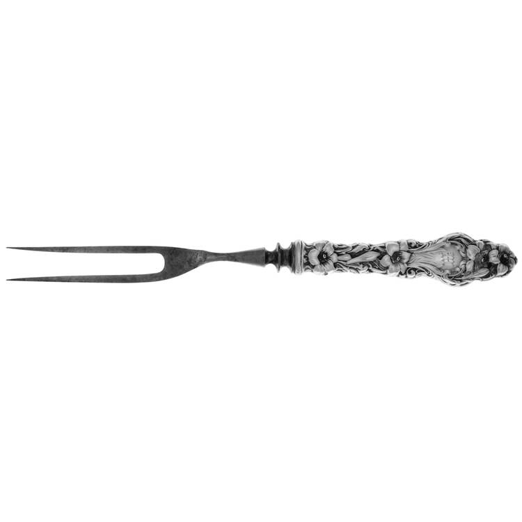 Lily (Sterling, 1902, Lion-Pat.1902) Small Steak Carving Fork with Stainless Prongs