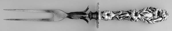 Lily (Sterling, 1902, Lion-Pat.1902) Large Thick Handle Carving Fork w/Stainless Prong