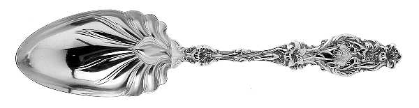 Lily (Sterling, 1902, Lion-Pat. 1902, Monograms) Solid Salad Serving Spoon