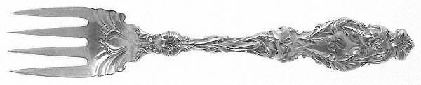 Lily (Sterling, 1902, Lion-Pat. 1902, Monograms) Small Chipped Beef Fork