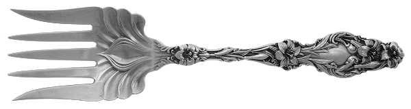 Lily (Sterling, 1902, Lion-Pat. 1902, Monograms) Large Solid Tined Sardine Serving Fork