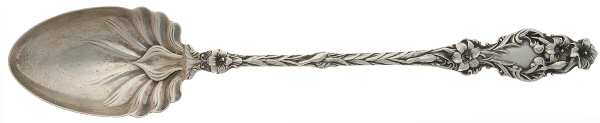 Lily (Sterling, 1902, Lion-Pat. 1902, Monograms) Gravy/Dressing Spoon with Button